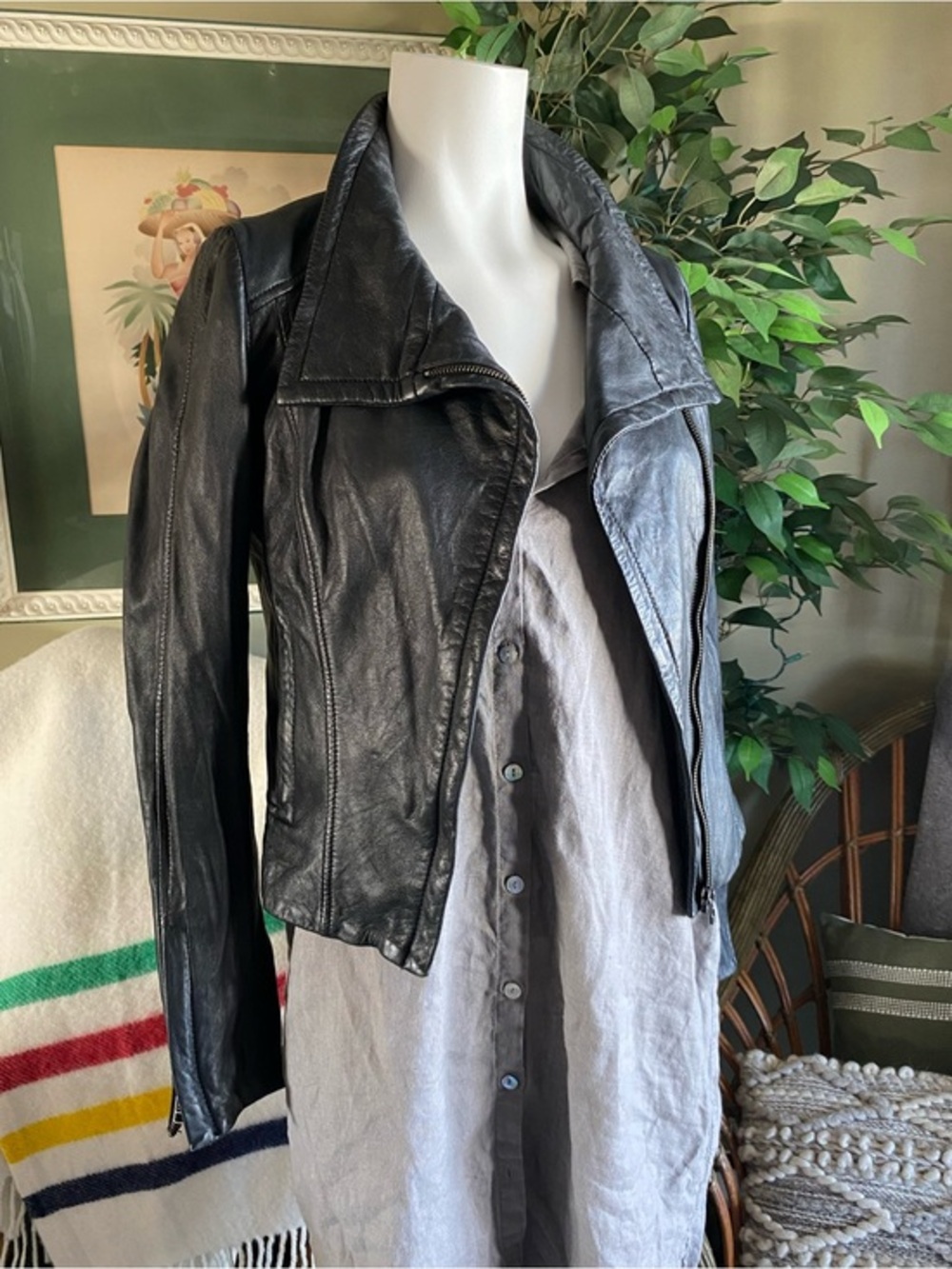 Danier Black Leather Asymmetrical Zip Jacket